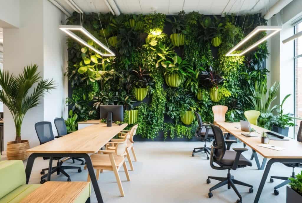 Bright workspace with organized layout and natural elements
